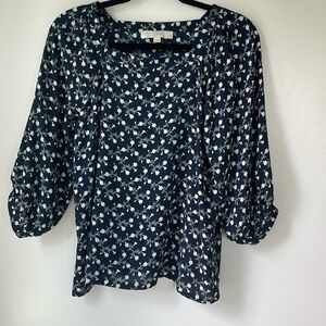 Loft petites Blue floral print blouse with square neck size SP
